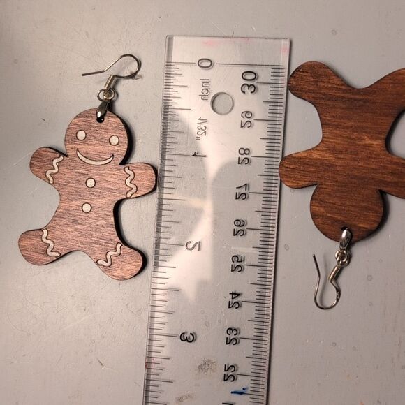 Gingerbread Wooden Drop Pierced Earrings - Picture 9 of 9